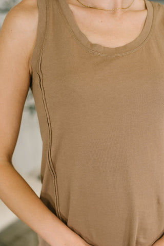 Yelete Blank Slate Scoop Neck Tank Dress in Mocha