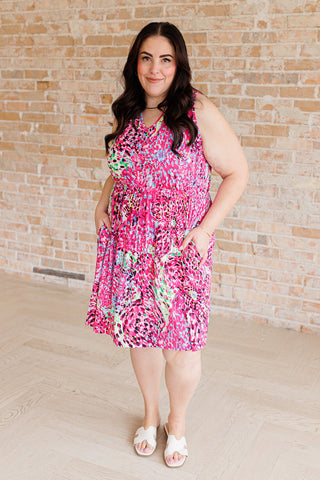 White Birch Bless Your Heart V-Neck Dress in Neon Fuchsia