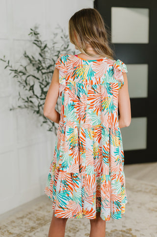 Haptics Bless Your Love Tiered Dress in Ivory, Orange and Mint