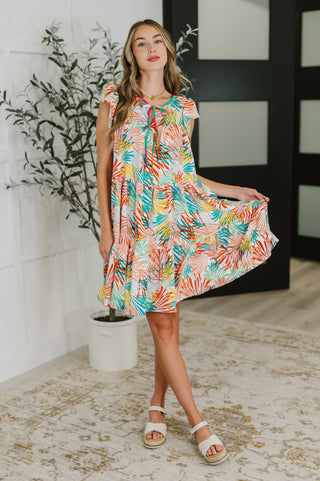 Haptics Bless Your Love Tiered Dress in Ivory, Orange and Mint