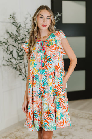 Haptics Bless Your Love Tiered Dress in Ivory, Orange and Mint