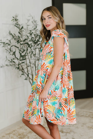 Haptics Bless Your Love Tiered Dress in Ivory, Orange and Mint