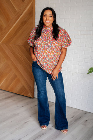 One Eleven North Bohemian Moment Floral Mock Neck Blouse