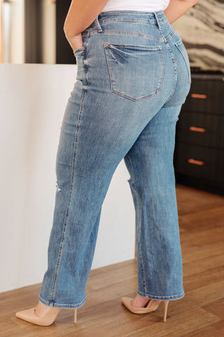 Judy Blue Bree High Rise Control Top Distressed Straight Jeans - Exclusive
