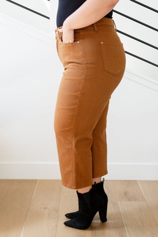 Judy Blue Briar High Rise Control Top Wide Leg Crop Jeans in Camel - Exclusive
