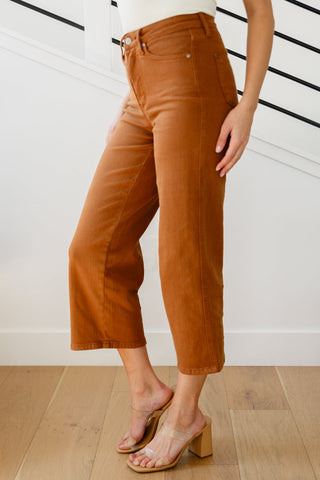 Judy Blue Briar High Rise Control Top Wide Leg Crop Jeans in Camel - Exclusive