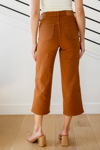 Judy Blue Briar High Rise Control Top Wide Leg Crop Jeans in Camel - Exclusive