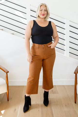 Judy Blue Briar High Rise Control Top Wide Leg Crop Jeans in Camel - Exclusive