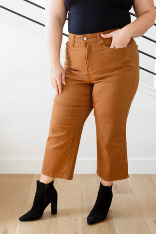 Judy Blue Briar High Rise Control Top Wide Leg Crop Jeans in Camel - Exclusive
