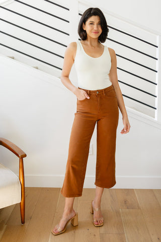 Judy Blue Briar High Rise Control Top Wide Leg Crop Jeans in Camel - Exclusive