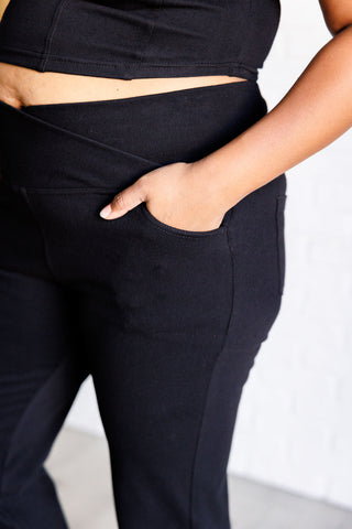 Rae Mode Building Habits Twill Flared Crossover Waist Pant in Black