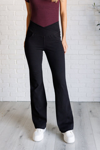 Rae Mode Building Habits Twill Flared Crossover Waist Pant in Black