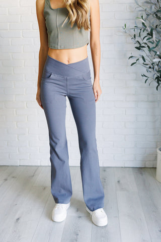 Rae Mode Building Habits Twill Flared Crossover Waist Pant in Titanium