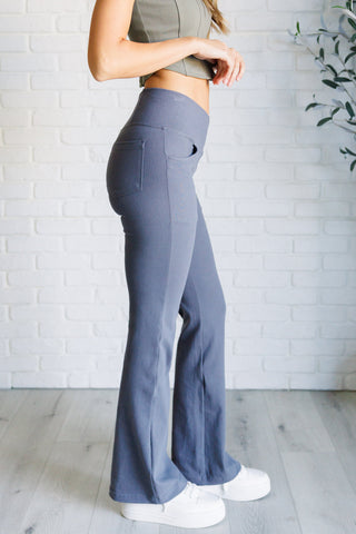 Rae Mode Building Habits Twill Flared Crossover Waist Pant in Titanium