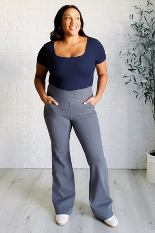 Rae Mode Building Habits Twill Flared Crossover Waist Pant in Titanium