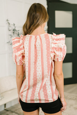 One Eleven North Busy Woman Split Neck Puff Sleeve Blouse