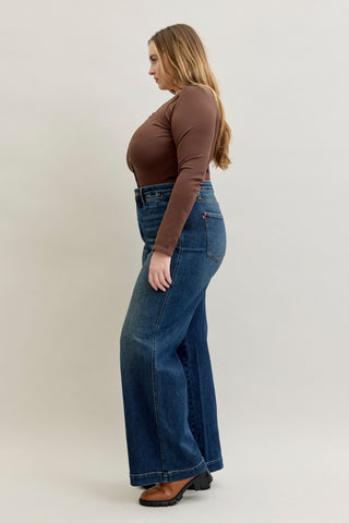 Judy Blue High Waist Front Welt Pockets Retro Wide Leg Denim Jeans 881023