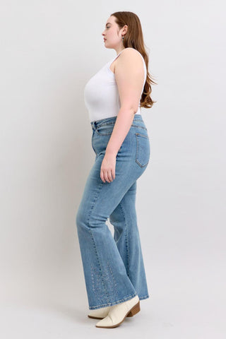 Judy Blue High Waist Western Embroidery Detail Flare Denim Jeans 88606
