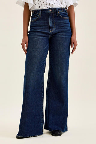 Judy Blue High Waist Adjustable Waistband Tabs Raw Hem Retro Wide Leg Denim Jeans 881114