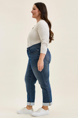 Judy Blue Mid Rise Billie Knit Indigo Boyfriend Denim Jeans 881126