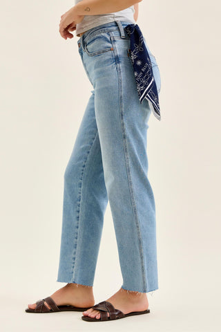 Judy Blue Mid Rise Bandana Loop Ankle Straight Denim Jeans 881120