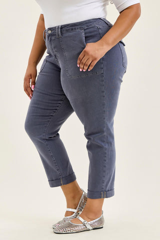 Judy Blue High Waist Aurora Weekender Garment Dyed Vintage Indigo Cuffed Slim Straight Jogger Denim Jeans 881194