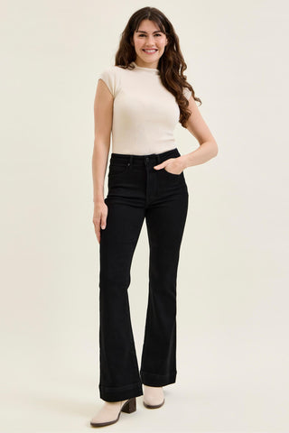 Judy Blue High Waist Tummy Control Black Daisy Bootcut Denim Jeans 881242