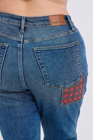 Judy Blue High Waist Plaid Patch Slim Denim Jeans 88868