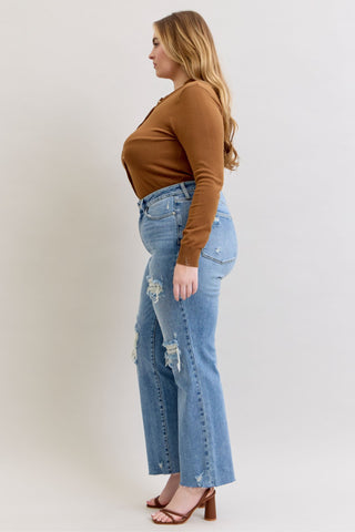 Judy Blue Mid Rise 90's Destroy Straight Denim Jeans 881010