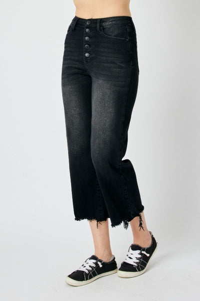 Judy Blue High Waist Destroy Raw Hem Wide Leg Denim 88829-Jeans-Sunshine and Wine Boutique