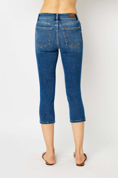 Judy Blue Mid Rise Side Slit Capri Denim 72113-Jeans-Sunshine and Wine Boutique