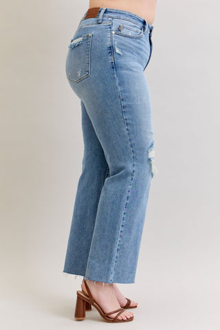Judy Blue Mid Rise 90's Destroy Straight Denim Jeans 881010