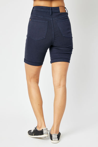 Judy Blue High Waist Tummy Control Garment Dyed Navy Bermuda Shorts 150270 - Exclusive-Shorts-Sunshine and Wine Boutique