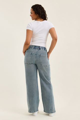 Judy Blue High Waist Aged Stone Knit Wilhelmina Baggy Denim Jeans 881127