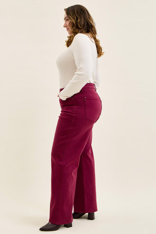 Judy Blue High Waist Tummy Control Boysenberry Retro Wide Leg Denim Jeans 881168