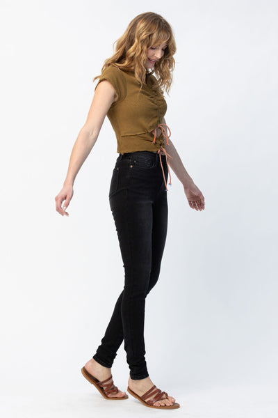 Judy Blue High Waist Un-cuffed Black Tall Skinny Denim Jeans 88450-Jeans-Sunshine and Wine Boutique