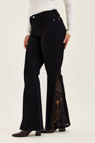 Judy Blue Mid Rise Jaqueline Black Lace Flare Denim Jeans 881177 - 3 Inseam Options