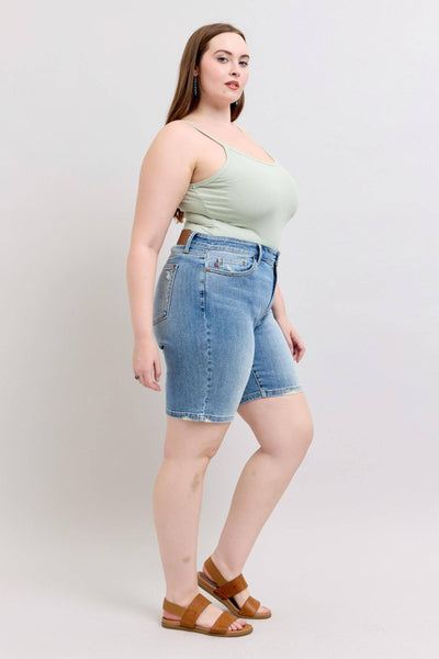 Judy Blue High Waist Vintage Wash Bermuda Denim Short 152101-Shorts-Sunshine and Wine Boutique