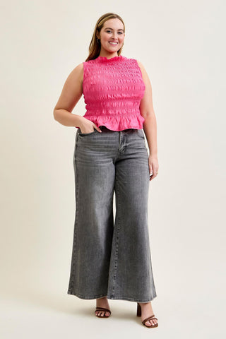 Judy Blue Mid Rise Gray Split Back Yoke Palazzo Denim Jeans 881134