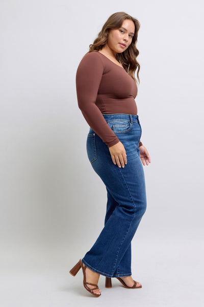 Judy Blue Mid Rise Side Seam Detail Straight Denim Jeans 82629-Jeans-Sunshine and Wine Boutique