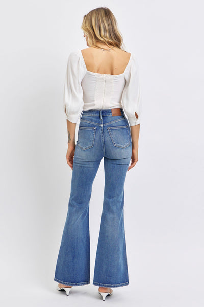 Judy Blue High Waist Tummy Control Contrast Flare Denim 88855-Jeans-Sunshine and Wine Boutique