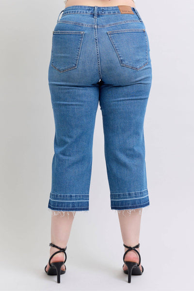 Judy Blue High Waist Tummy Control Release Hem Crop Wide Leg Denim Jeans 88875-Jeans-Sunshine and Wine Boutique