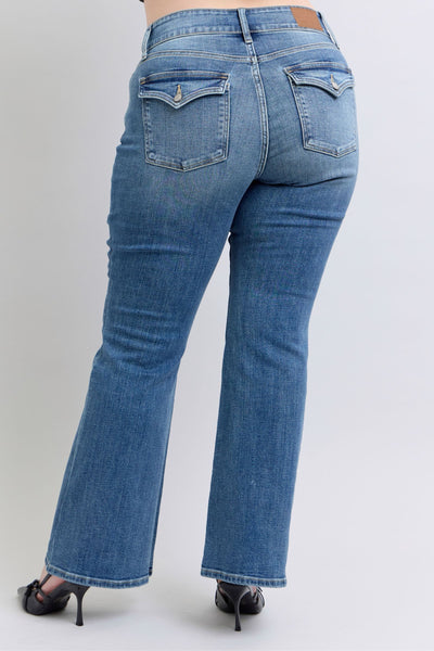 Judy Blue High Waist Double Button Tinted Flare Denim Jeans 82630-Jeans-Sunshine and Wine Boutique