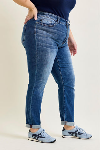 Judy Blue Basic Mid Rise Cuffed Slim Denim Jeans 82428