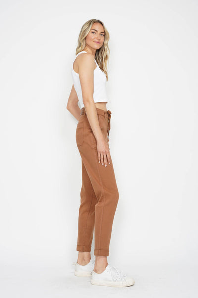 Judy Blue High Waist Garment Dyed Camel Double Cuff Jogger Denim 88857-Jeans-Sunshine and Wine Boutique