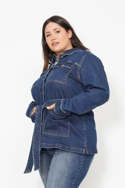 Judy Blue Mid Length Denim Utility Side Slit Jacket 7876-Jeans-Sunshine and Wine Boutique