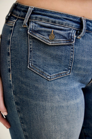 Judy Blue Mid Rise Front Flap Pocket Flare Denim Jeans 881113