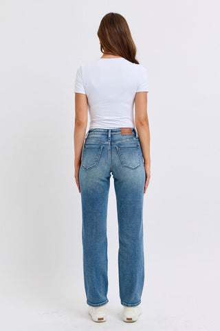 Judy Blue Mid Rise Contrast Wash Destroyed Dad Denim Jeans 88859