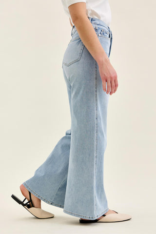 Judy Blue High Waist Tummy Control Retro Wide Leg Denim Jeans 881128 - Petite