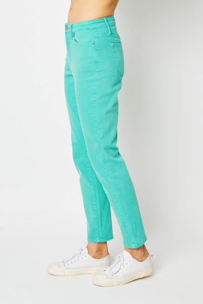 Judy Blue High Waist Garment Dyed Aquamarine Slim Denim 88689-Jeans-Sunshine and Wine Boutique